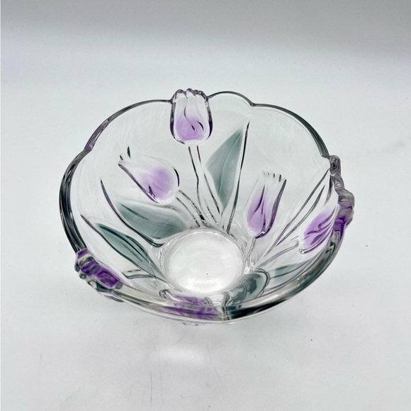 Mikasa Spring Debut Crystal Glass Bowl Purple Tulips Pre-owned. VGC - Picture 3 of 9